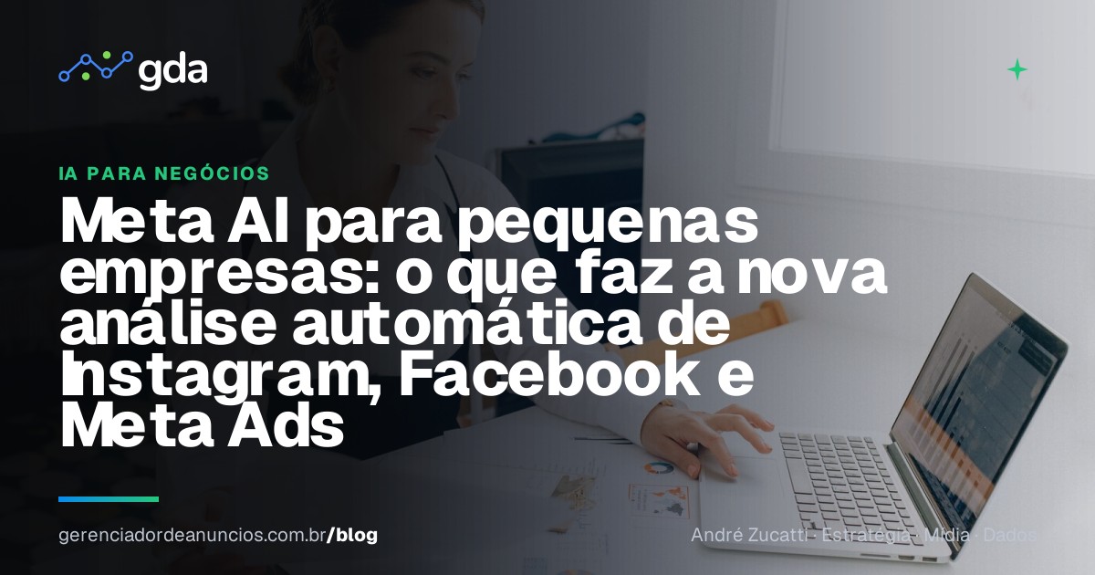 Empresária analisando relatório de desempenho de anúncios em um notebook