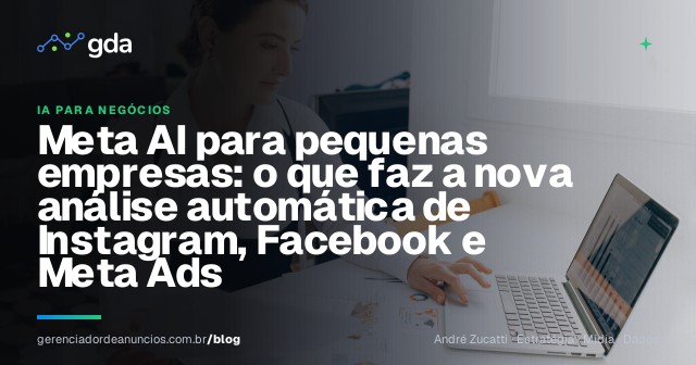 Empresária analisando relatório de desempenho de anúncios em um notebook